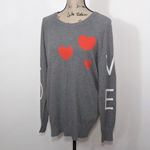 NWT Torrid Crew Neck Raglan Pullover Cotton Heart Love Gray Sweater 0 L 12 - Picture 1 of 13